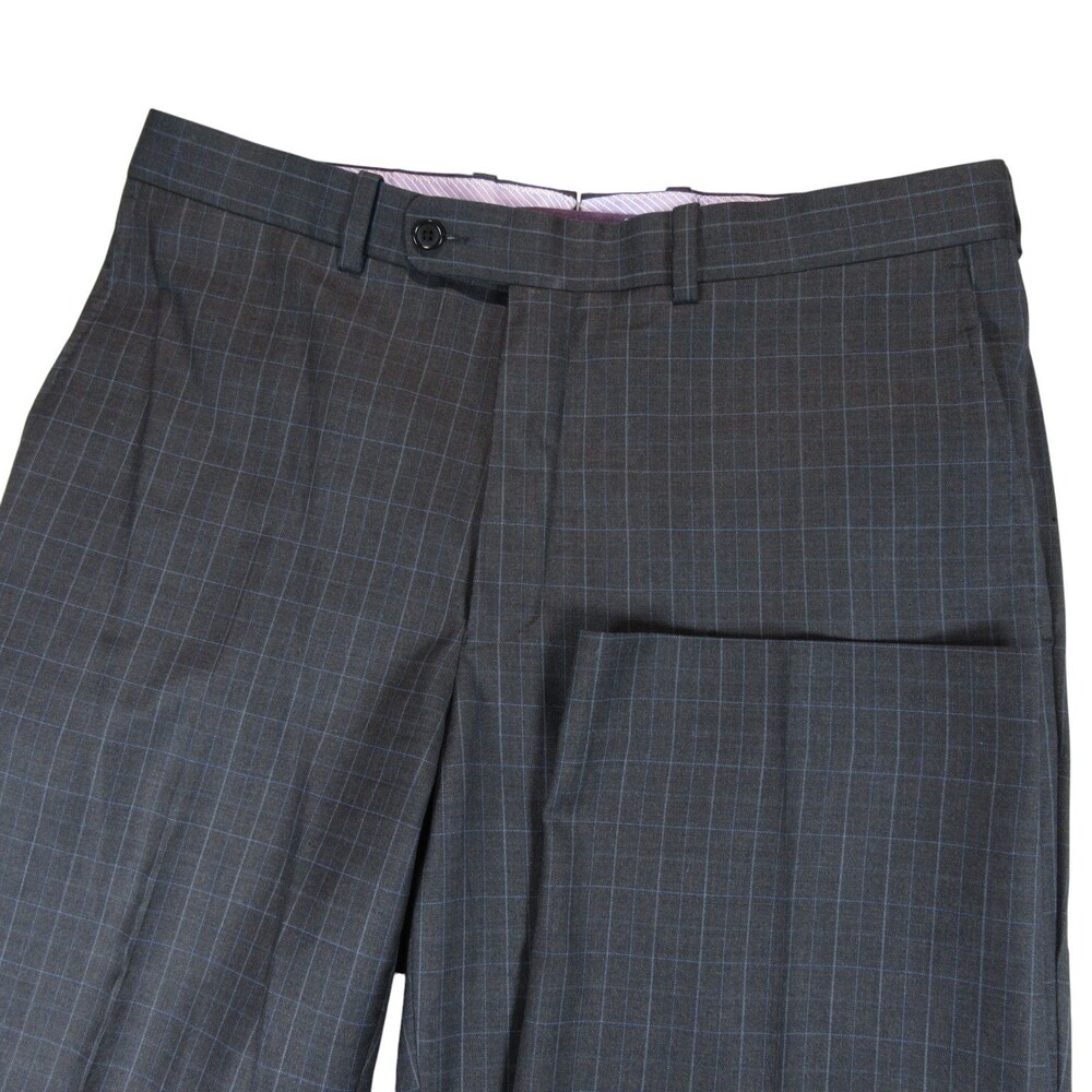 Aristo Eighteen Mens Dress Pants Stirling 35 x 29 Charcoal Blue Check Wool